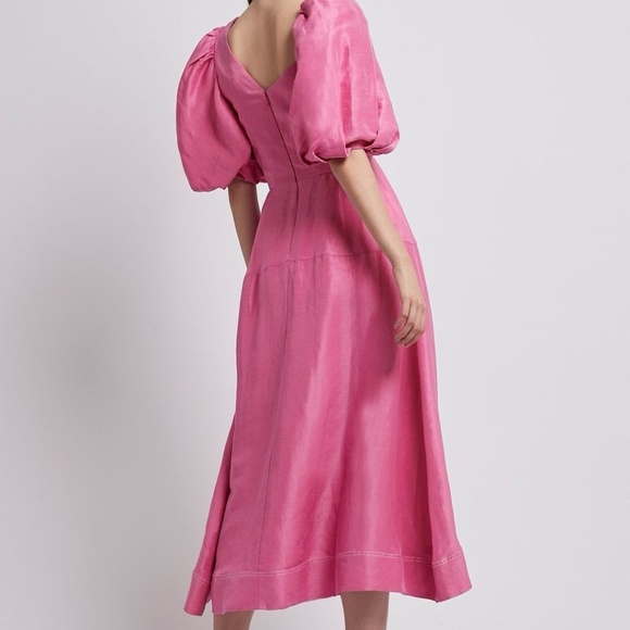 Aje Coda Eyelet Asymmetrical Pink Midi Dress 6 ( AU 10 ) - Picture 3 of 12